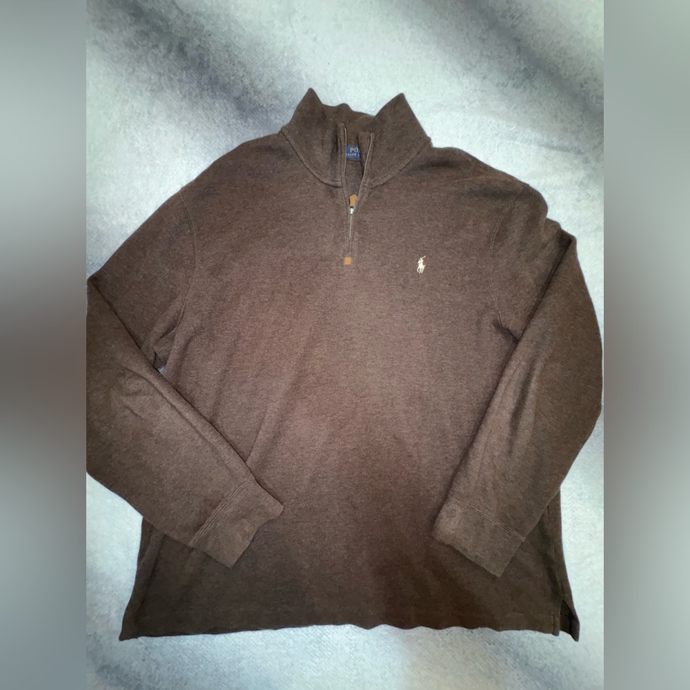 Men’s Polo‎ Ralph Lauren Brown 1/4 Zip Classic Preppy Pullover Sweater XXL 2XL